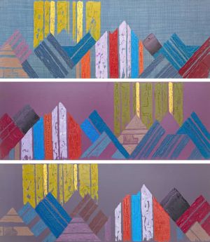 Painting, Mixed (combined) painting technique - Mountains of the Cordillera ABC Abstraction Triptych