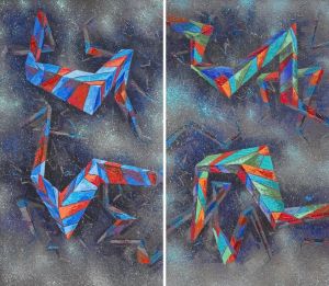 Painting, Impressionism - Life and Chaos In D Abstraction Diptych