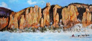 Painting, Landscape - Sunny day in Lena Pillars