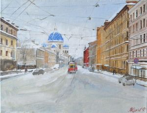 Painting, City landscape - Frosty day at Trinity Cathedral