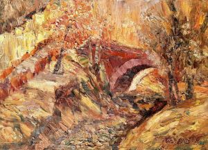 Painting, Impressionism - Autumn bridge
