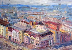 Painting, City landscape - Spring in the city