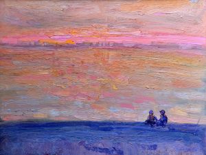 Painting, Seascape - Two by the pink sea