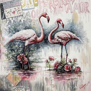 Painting, Animalistics - Flamingo