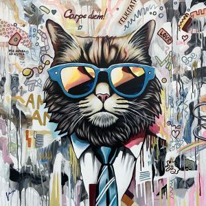 Painting, Animalistics - Cat in sunglasses