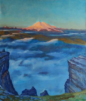 Painting, Landscape - Elbrus, view from the Kanzhol plateau.