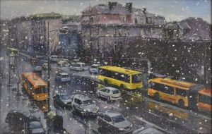 Painting, City landscape - FIRST SNOW