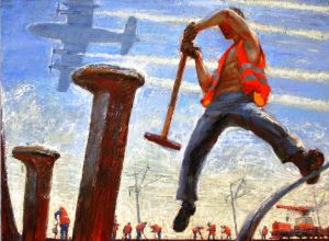 Painting, Plot-themed genre - Puteytsy railway Hammering crutches