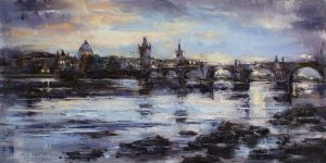 Painting, City landscape - Prague, Charles Bridge