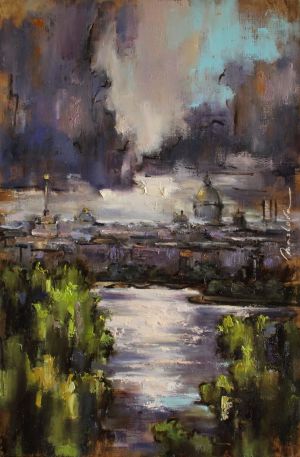 Painting, City landscape - Between heaven and the Neva
