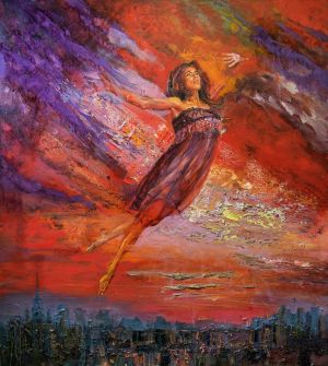 Painting, Figurative painting - Moscow. Sunset.
