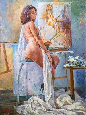Painting, Nude (nudity) - In the artstudio