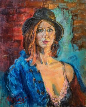 Painting, Impressionism - Portrait in a hat