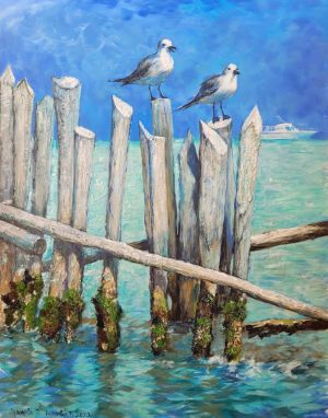 Painting, Seascape - Old pier