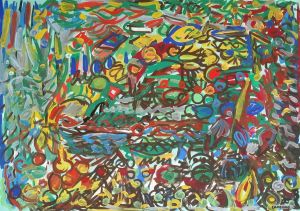 Painting, Tempera - Blue, transparent