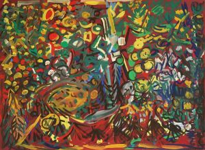 Painting, Figurative painting - A nailer strikes with a hammer