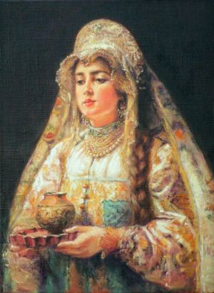 Painting, Historical genre - A copy of K. Makovsky&#039;s work «A cup of honey» in 1890.