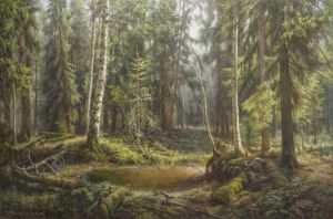 Painting, Landscape - utro v dremuhem lesu 