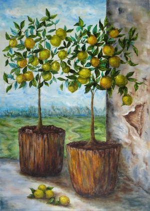Painting, Landscape - Two lemon trees