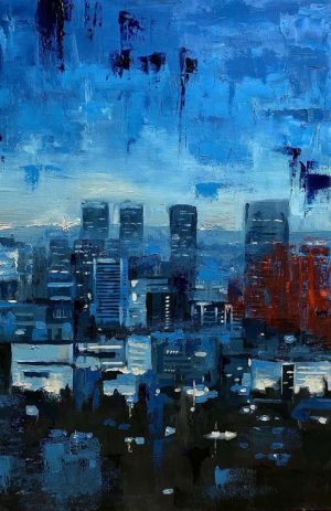 Painting, City landscape - Night city landscape