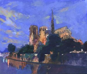 Graphics, City landscape - Paris. Notre Dame