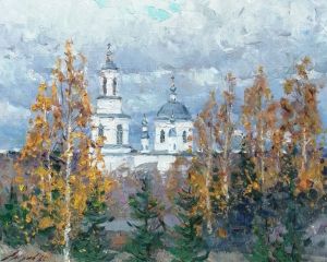 Painting, Landscape - The temple in Nozhkino