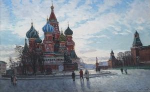 Painting, City landscape - St. Basil &#039;s Cathedral
