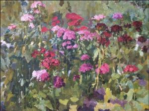 Painting, Landscape - «Carnation in a flower bed.»