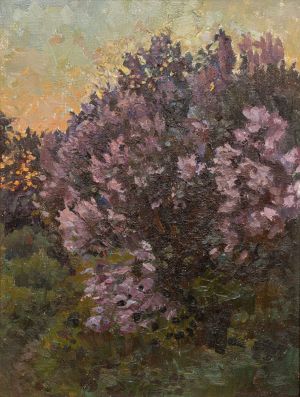 Painting, Landscape - «Lilac bush in the evening.»