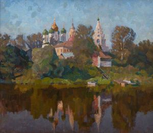 Painting, City landscape - «Kolomna Cathedrals over the Moscow River».