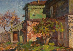 Painting, City landscape - «The old house.»