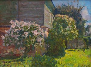 Painting, Landscape - «The house in lilac».