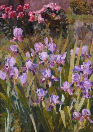 Painting, Landscape - Irises yn yr ardd.
