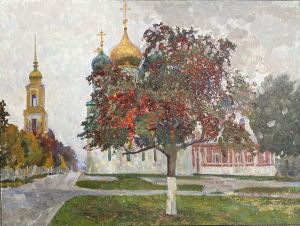 Painting, City landscape - «Rowan at the cathedrals»