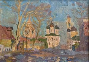 Painting, City landscape - «Kolomna. Sunny March».