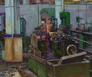 Painting, Realism - Old German machine (Lepse factory)