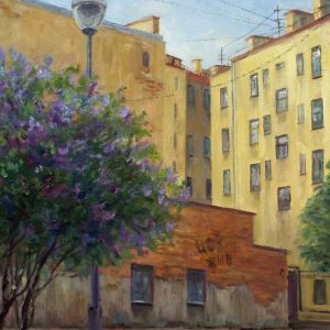 Painting, City landscape - The yard on Dostoevskaya