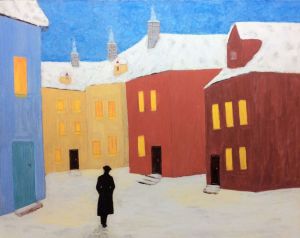 Graphics, Figurative painting - Winter morning in the old courtyard