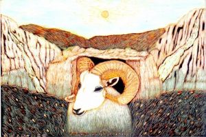 Graphics, Linocut - Mountain goat