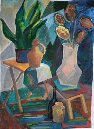 Painting, Academism - Still life with the plants