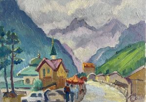 Painting, Landscape - The road to Elbrus.