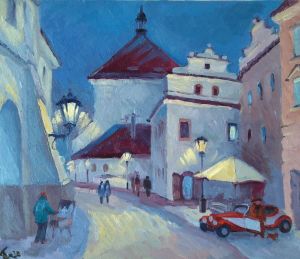 Painting, City landscape - The lights of Prague at night.