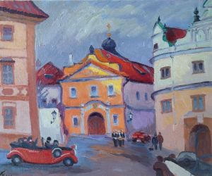 Painting, City landscape - Old Square. Prague.