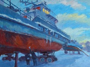 Painting, Landscape - Awakening. Kasimov port.