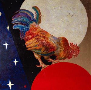 Painting, Mythological genre - The golden rooster is on guard.