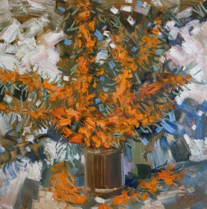 Painting, Still life - Bouquet of sea buckthorn