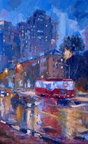 Painting, City landscape - April Rain
