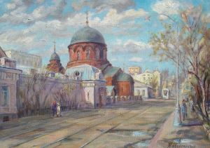 Painting, City landscape - Pokrovsky Ancient Orthodox Cathedral