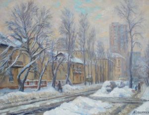 Painting, City landscape - Snowy winter on 12th Park Street