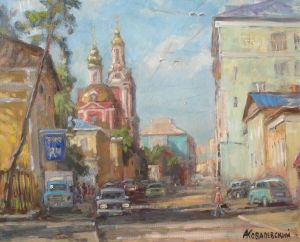 Painting, City landscape - Morning on Staraya Basmannaya